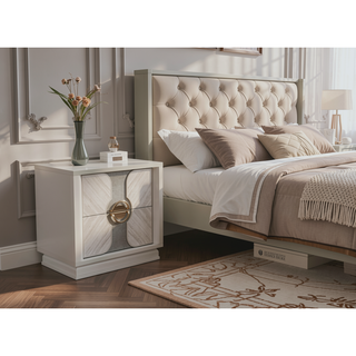 Sunvega Eternity Traditional Style 2-Drawer Nightstand with Gold Accents