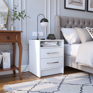 Sunvega Light Gray Nightstand with Two Spacious Drawers and Top Shelf for Bedroom