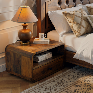 Sunvega Large Oak-ish Floating Bedside with Drawer and Open Shelf