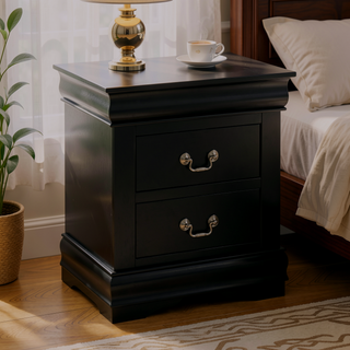 Sunvega Classic Traditional Black Finish 2-Drawers Nightstand with Metal Handle