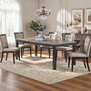 Sunvega Grey and Black Rectangular Dining Table with Extension Leaf for Versatile Dining