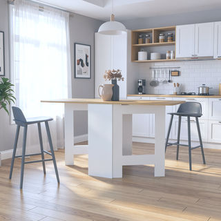 Sunvega White and Macadamia Folding Dining Table with Strong Legs and Three Forms