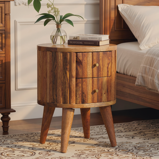 Sunvega Contemporary Stripe Nightstand with 2 Small Drawers and Nordic Legs