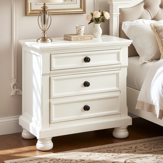 Sunvega White Finish Wood Nightstand with Hidden Drawer and Jewelry Tray