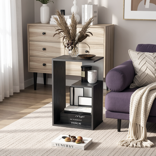 Sunvega 25 Inch High 3 Tier Open Shelf Nightstand with Ample Storage