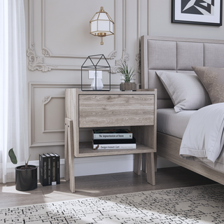 Sunvega Light Gray Nightstand with Drawer and Open Shelf for Bedroom Living Room