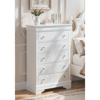 Sunvega Modern Metallic Gray Wood 5-Drawer Chest with Textured Surface and Crystal Knobs
