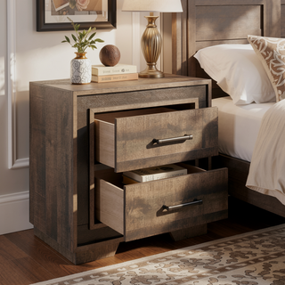 Sunvega Rustic Style Two-Tone Finish Embossed Faux-Wood Nightstand with Two Drawers