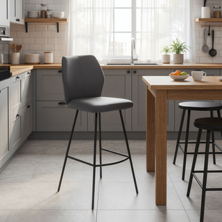 Sunvega 26 Inch Gray Faux Leather Counter Stool with Black Metal Frame