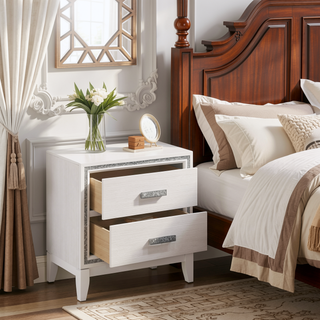 Sunvega Weathered Black Modern Glam 2-Drawer Nightstand with Safety Stop Mechanism