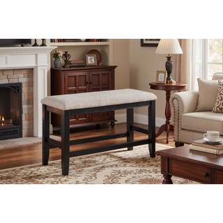 Sunvega Farmhouse Style Espresso Brown Faux Leather Upholstered Bench with Footrest