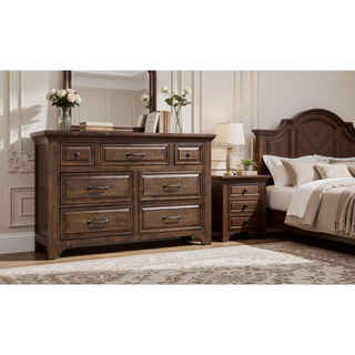 Sunvega Burnt Umber Traditional 7-Drawer Dresser with Easy Assembly and Care