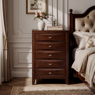 Sunvega Lucille Black Nightstand with Spacious Drawers and Chambered Fronts