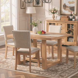 Sunvega Transitional Natural Tone Rubberwood Dining Table with Trestle Base