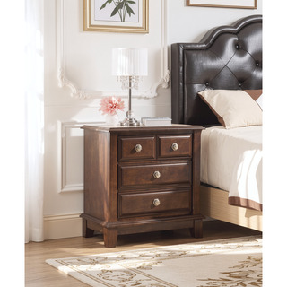 Sunvega Cappuccino Wood Veneer Night Stand with Silver Hardware for Bedroom