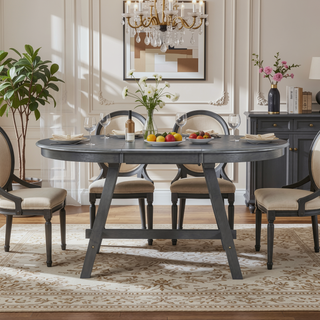 Sunvega Retro Round Extendable Dining Table for Dining Room with Flip Leaves