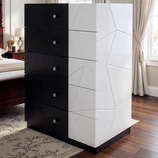 Sunvega Modern Bedroom Chest with Black and White Lacquer Finish and Crystal Knob