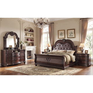 Sunvega Traditional Brown Cherry Finish Marble Top Three Drawer Nightstand