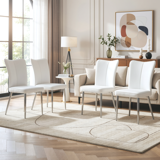 Sunvega Modern Black PU Chairs with Ergonomic Backrest and Metal Legs for Living Room