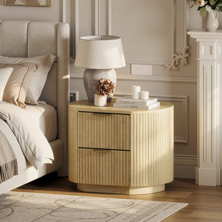 Sunvega Modern Natural Oak Nightstand with Two Drawers and Ribbed Texture