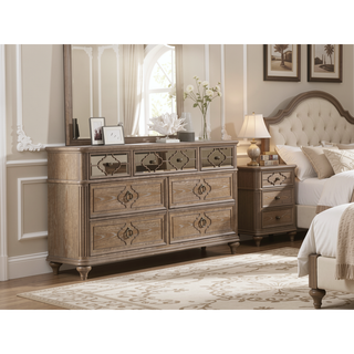 Sunvega Rustic Oak Veneer Nightstand with USB-A and USB-C Charging Station