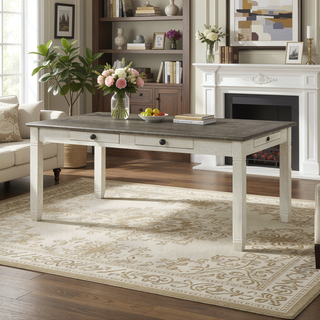 Sunvega Antique White Finish Wooden Bench with Gray Textured Fabric Upholstered Seat