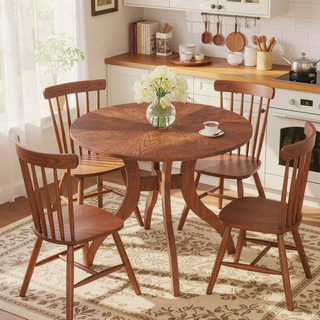Sunvega Premium Oak Round Dining Table with Pedestal Base for 2-4 Seaters