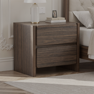 Sunvega Modern Oak Nightstand with Two Spacious Drawers for Bedroom