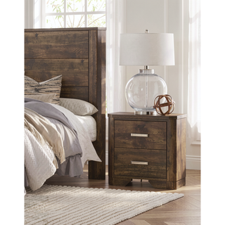 Sunvega Rustic Brown Finish Nightstand with 2 Storage Drawers and Clipped Corners