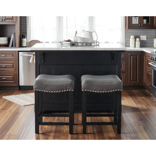 Sunvega Dark Gray Vegan Leather Counter Stool Set of 2 with Memory Foam Seat