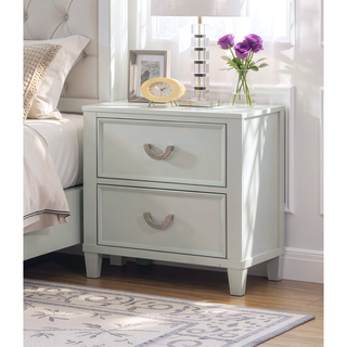 Sunvega White Transitional 2-Drawer Nightstand with Chrome Hanging Pulls