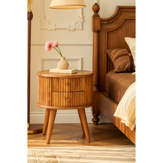 Sunvega Modern Art Handcrafted Solid Mango Wood Soba Bedside Table with 3 Drawers