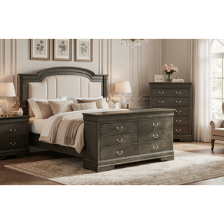 Sunvega Dark Brown Tufted Polyurethane Upholstered King Size Bed Frame