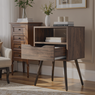 Sunvega Allie Nightstand with Superior Top One Drawer and Open Shelf