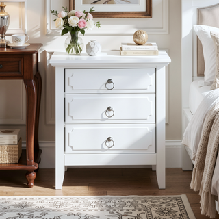 Sunvega Fully Assembled 3-Drawer Nightstand with Polished Nickel Hardware