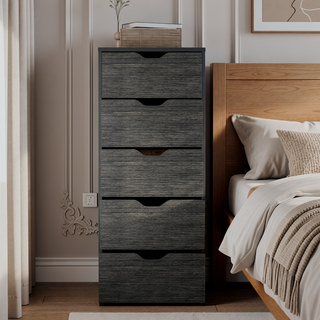 Sunvega White 5 Drawer Tall Dresser with Pull Out System Compact Size
