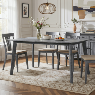 Sunvega Vintage Rectangular Dining Table for Six with Rubberwood Legs and Anti-Scratch Feet