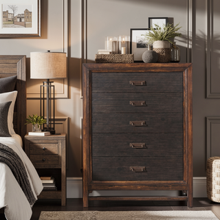 Sunvega Rustic Buckeye with Black Finish Five-Drawer Chest No Assembly Required