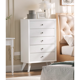 Sunvega Contemporary White Wave Texture Chest with Angled Legs and Bronze Knobs