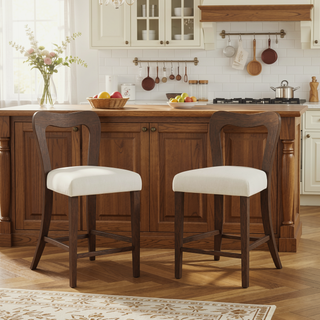 Sunvega Natural Rubberwood Counter Stool Set with Chunky Modern Design and Ergonomic Backrest