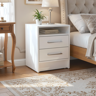 Sunvega Light Gray Nightstand with Two Spacious Drawers and Top Shelf for Bedroom