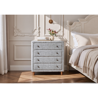 Sunvega Grey 4-Drawer Upholstered Chest with Metal Side Drawers and Traditional Knob Handles