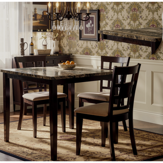 Sunvega Modern Dark Brown Faux Marble Top Birch MDF Small Square Dining Table