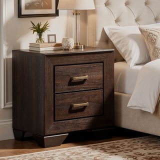 Sunvega Dark Cocoa Rectangular Nightstand with Dual Storage Drawers and Sturdy Wooden Frame