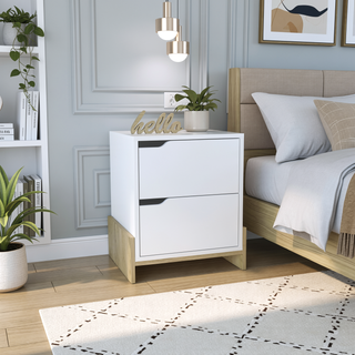 Sunvega Modern Nightstand with Two Spacious Drawers and Sleek Base