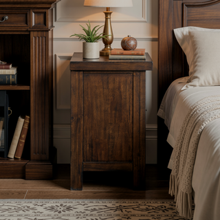 Sunvega Brown Mango Veneer Nightstand with 3 Dovetail Drawers and Dark Bronze Pulls