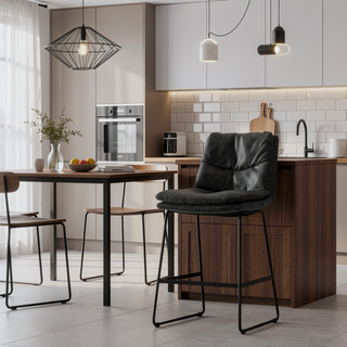 Sunvega Distressed Charcoal Grey Faux Leather Counter Height Stool Set of 2