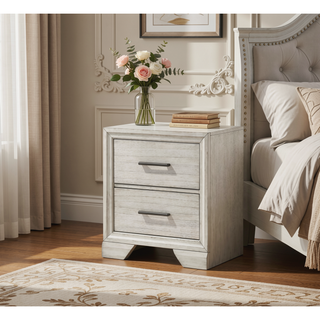 Sunvega Two Drawer Nightstand with Contemporary Style and Dark Wood Finish