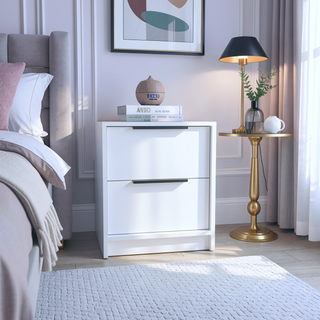 Sunvega Light Gray Two Drawer Nightstand with Metal Handle for Bedroom