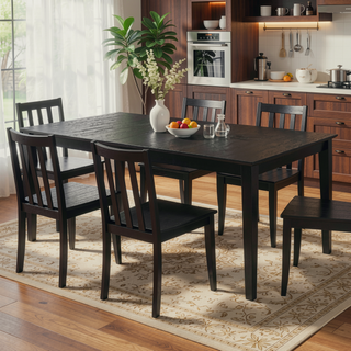 Sunvega Distressed Black Rectangular Extension Leaf Dining Table with Modern Design